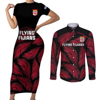 custom-fiji-rugby-couples-matching-short-sleeve-bodycon-dress-and-long-sleeve-button-shirts-flying-fijians-red-palm-tree-version