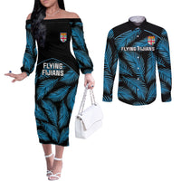 fiji-rugby-couples-matching-off-the-shoulder-long-sleeve-dress-and-long-sleeve-button-shirts-flying-fijians-blue-palm-tree-version
