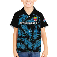 Fiji Rugby Kid Hawaiian Shirt Flying Fijians Blue Palm Tree Version LT01 Kid Black - Polynesian Pride