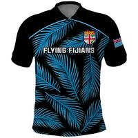 Fiji Rugby Polo Shirt Flying Fijians Blue Palm Tree Version LT01 Black - Polynesian Pride