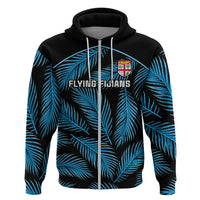 Custom Fiji Rugby Hoodie Flying Fijians Blue Palm Tree Version LT01 Zip Hoodie Black - Polynesian Pride