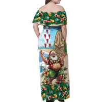 Hawaii Christmas Santa Claus Family Matching Off Shoulder Maxi Dress and Hawaiian Shirt Mele Kalikimaka Tropical Beach