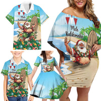 Hawaii Christmas Santa Claus Family Matching Off Shoulder Short Dress and Hawaiian Shirt Mele Kalikimaka Tropical Beach