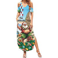 Hawaii Christmas Santa Claus Family Matching Summer Maxi Dress and Hawaiian Shirt Mele Kalikimaka Tropical Beach