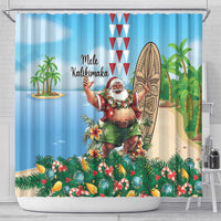 Hawaii Christmas Santa Claus Shower Curtain Mele Kalikimaka Tropical Beach