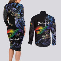 Personalised Polynesian Memorial Couples Matching Long Sleeve Bodycon Dress and Long Sleeve Button Shirt As Long As I Breathe You'll Be Remembered