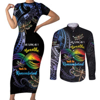 Personalised Polynesian Memorial Couples Matching Short Sleeve Bodycon Dress and Long Sleeve Button Shirt As Long As I Breathe You'll Be Remembered