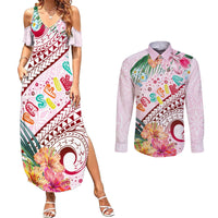 Pasifika Festival Couples Matching Summer Maxi Dress and Long Sleeve Button Shirt Tribal Pattern Tropical Style LT01 Pink - Polynesian Pride