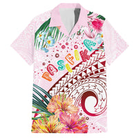 Pasifika Festival Family Matching Off Shoulder Maxi Dress and Hawaiian Shirt Tribal Pattern Tropical Style LT01 Dad's Shirt - Short Sleeve Pink - Polynesian Pride