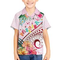 Pasifika Festival Family Matching Off Shoulder Short Dress and Hawaiian Shirt Tribal Pattern Tropical Style LT01 Son's Shirt Pink - Polynesian Pride