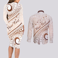 Pasifika Festival Couples Matching Long Sleeve Bodycon Dress and Long Sleeve Button Shirt Vintage Tribal Pattern LT01 - Polynesian Pride