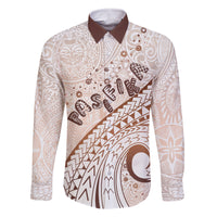 Pasifika Festival Family Matching Long Sleeve Bodycon Dress and Hawaiian Shirt Vintage Tribal Pattern LT01 Dad's Shirt - Long Sleeve Brown - Polynesian Pride