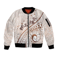 Pasifika Festival Sleeve Zip Bomber Jacket Vintage Tribal Pattern LT01 Unisex Brown - Polynesian Pride