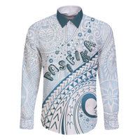 Pasifika Festival Family Matching Summer Maxi Dress and Hawaiian Shirt Tribal Pattern Blue Version LT01 Dad's Shirt - Long Sleeve Blue - Polynesian Pride