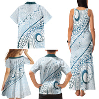 Pasifika Festival Family Matching Tank Maxi Dress and Hawaiian Shirt Tribal Pattern Blue Version LT01 - Polynesian Pride