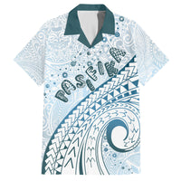 Pasifika Festival Family Matching Tank Maxi Dress and Hawaiian Shirt Tribal Pattern Blue Version LT01 Dad's Shirt - Short Sleeve Blue - Polynesian Pride