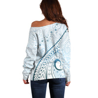 Pasifika Festival Off Shoulder Sweater Tribal Pattern Blue Version LT01 - Polynesian Pride