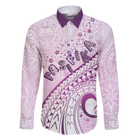 Pasifika Festival Family Matching Off Shoulder Maxi Dress and Hawaiian Shirt Tribal Pattern Lilac Version LT01 Dad's Shirt - Long Sleeve Purple - Polynesian Pride