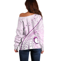 Pasifika Festival Off Shoulder Sweater Tribal Pattern Lilac Version LT01 - Polynesian Pride