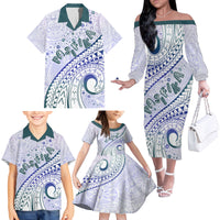 Pasifika Festival Family Matching Off Shoulder Long Sleeve Dress and Hawaiian Shirt Tribal Pattern Violet Version LT01 - Polynesian Pride