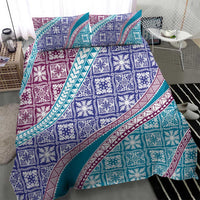 Hawaiian Quilt Pattern Bedding Set Purple Blue Color Mixed - Polynesian Pride