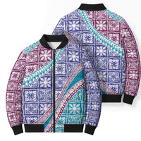 Hawaiian Quilt Pattern Bomber Puffer Jacket Purple Blue Color Mixed LT01 - Polynesian Pride