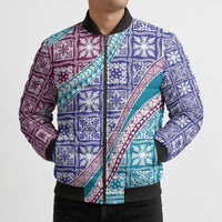 Hawaiian Quilt Pattern Bomber Puffer Jacket Purple Blue Color Mixed LT01 - Polynesian Pride
