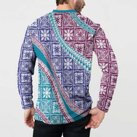 Hawaiian Quilt Pattern Button Sweatshirt Purple Blue Color Mixed LT01 - Polynesian Pride