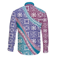 Hawaiian Quilt Pattern Family Matching Puletasi and Hawaiian Shirt Purple Blue Color Mixed - Polynesian Pride
