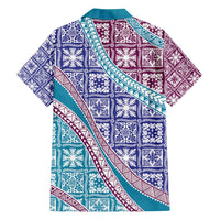 Hawaiian Quilt Pattern Family Matching Tank Maxi Dress and Hawaiian Shirt Purple Blue Color Mixed - Polynesian Pride