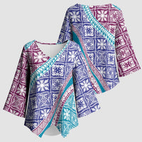 Hawaiian Quilt Pattern Kimono Sleeve Blouse Purple Blue Color Mixed - Polynesian Pride