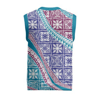 Hawaiian Quilt Pattern Christmas Knitted V-Neck Vest Purple Blue Color Mixed - Polynesian Pride
