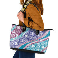 Hawaiian Quilt Pattern Leather Tote Bag Purple Blue Color Mixed LT01 Purple - Polynesian Pride