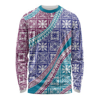 Hawaiian Quilt Pattern Long Sleeve Shirt Purple Blue Color Mixed LT01 Unisex Purple - Polynesian Pride