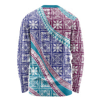 Hawaiian Quilt Pattern Long Sleeve Shirt Purple Blue Color Mixed LT01 - Polynesian Pride