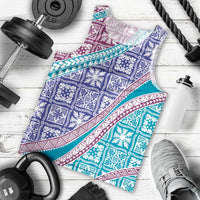 Hawaiian Quilt Pattern Men Tank Top Purple Blue Color Mixed - Polynesian Pride
