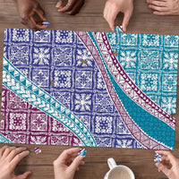 Hawaiian Quilt Pattern Puzzle Purple Blue Color Mixed LT01 - Polynesian Pride