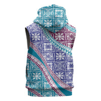 Hawaiian Quilt Pattern Sleeveless Hoodie Purple Blue Color Mixed - Polynesian Pride
