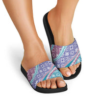 Hawaiian Quilt Pattern Slide Sandals Purple Blue Color Mixed LT01 - Polynesian Pride