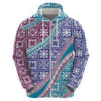 Hawaiian Quilt Pattern Zip Hoodie Purple Blue Color Mixed - Polynesian Pride