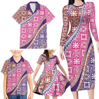 Hawaiian Quilt Pattern Family Matching Long Sleeve Bodycon Dress and Hawaiian Shirt Sweet Color Mixed - Polynesian Pride