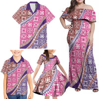 Hawaiian Quilt Pattern Family Matching Off Shoulder Maxi Dress and Hawaiian Shirt Sweet Color Mixed - Polynesian Pride