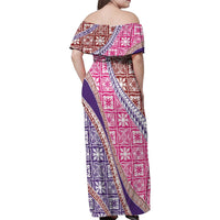 Hawaiian Quilt Pattern Family Matching Off Shoulder Maxi Dress and Hawaiian Shirt Sweet Color Mixed - Polynesian Pride