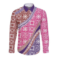 Hawaiian Quilt Pattern Long Sleeve Button Shirt Sweet Color Mixed LT01 Unisex Pink - Polynesian Pride