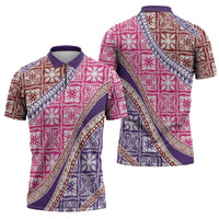 Hawaiian Quilt Pattern Zipper Polo Shirt Sweet Color Mixed - Polynesian Pride