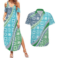 Hawaiian Quilt Pattern Couples Matching Summer Maxi Dress and Hawaiian Shirt Fresh Color Mixed - Polynesian Pride