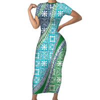 Hawaiian Quilt Pattern Family Matching Short Sleeve Bodycon Dress and Hawaiian Shirt Fresh Color Mixed - Polynesian Pride