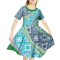 Hawaiian Quilt Pattern Kid Short Sleeve Dress Fresh Color Mixed - Polynesian Pride