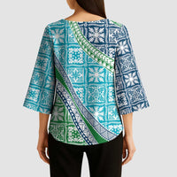 Hawaiian Quilt Pattern Kimono Sleeve Blouse Fresh Color Mixed - Polynesian Pride