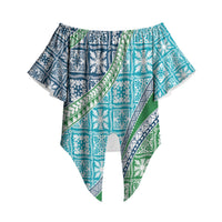 Hawaiian Quilt Pattern Off Shoulder Wrap Waist Top Fresh Color Mixed LT01 Green - Polynesian Pride